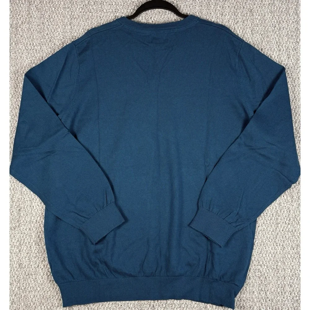 LL Bean Cotton Cashmere Blend V Neck Sweater Mens XXL Blue Pullover Knit Classic